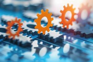 Dynamic Arrows and Gears Illustrating Business Process Automation, Efficiency. Illustration photo