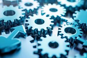 Dynamic Arrows and Gears Illustrating Business Automation, Efficiency, Optimization. Illustration photo
