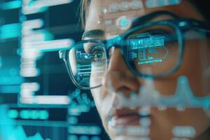 AI-Powered Robot Assisting Businesswoman with Data Analysis, Efficiency, AI Innovation. Illustration photo