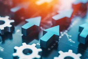 Dynamic Arrows and Gears Illustrating Business Process Automation, Efficiency, Optimization. Illustration photo