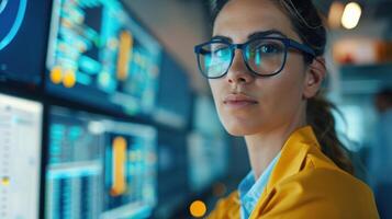 Confident woman engineer overseeing energy storage projects, ensuring efficient consumption and sustainability photo