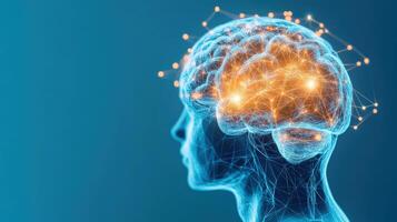 Human brain with neural network connections, symbolizing artificial intelligence, neural processing, and innovative future technology concepts. photo