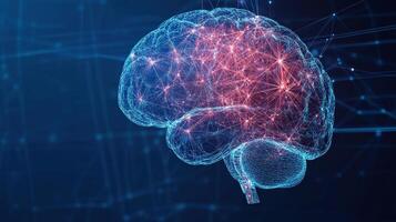 Illustration of a human brain with neural connections highlighted, representing artificial intelligence and neural networks technology. photo