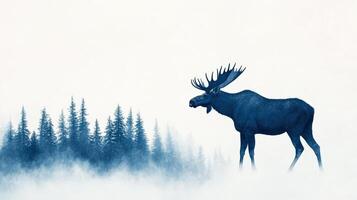 Silhouette of a moose against a misty forest backdrop, showcasing wildlife and nature in a serene, artistic representation. photo