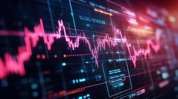 Financial stock market chart analysis showing data trends and investment opportunities in a high-tech digital interface. photo