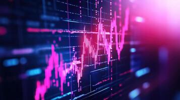 Colorful digital stock market graph showing data analysis and financial trends on a futuristic screen, against a dark background. photo