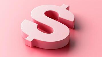 A modern pink dollar symbol on a soft pink background, representing finance, wealth, and economy. photo