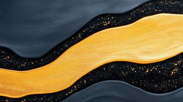 A stunning abstract design featuring a flowing golden strip against a deep black background, evoking elegance and creativity. photo