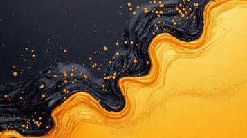 A stunning abstract art piece featuring swirling black and gold paint, showcasing vibrant textures and dynamic movement. photo