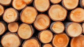 A close-up view of neatly stacked wooden logs, showcasing their natural textures and warm tones, perfect for rustic themes. photo