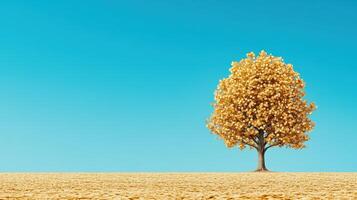 A solitary golden tree stands against a bright blue sky, symbolizing tranquility and the beauty of nature in autumn. photo
