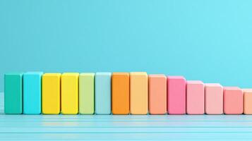 Colorful building blocks arranged in an ascending pattern on a bright background. Perfect for children's education and creativity. photo