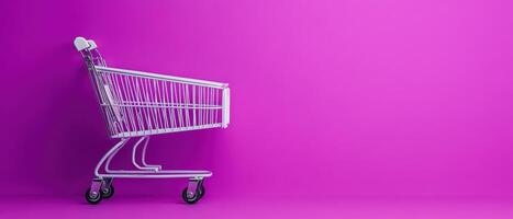 Modern shopping cart on a vibrant pink background, perfect for retail, e-commerce, and shopping-themed projects. photo
