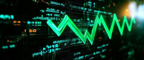 Dynamic stock market graph showcasing growth and trends with vibrant green lines representing positive changes. photo