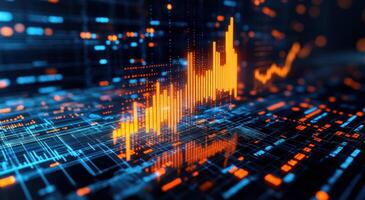 Dynamic digital graph illustrating data trends and analytics in a modern technology setting with bright colors. photo