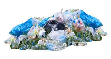 Pile of Plastic Waste and Garbage with Clipping Path on White Background for Environmental and Recycling Concepts photo