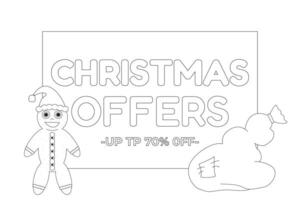 Festive Christmas coloring page featuring a cheerful gingerbread man and a gift sack. Perfect for holiday-themed creative activities. vector