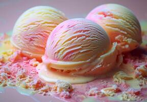 Macro shot of the creamy texture of melting ice cream photo