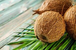 fresh natural coconut on rustik wooden background photo
