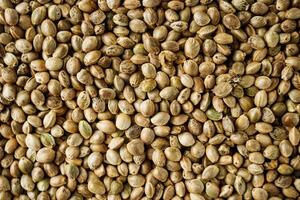 natural hemp seed on black stone background photo