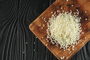 Indian sago starch cereal on a rustic background photo