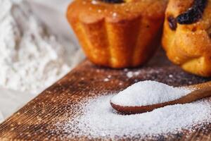 muffins baked with the addition of ammonium carbonate on a wooden rustic background photo