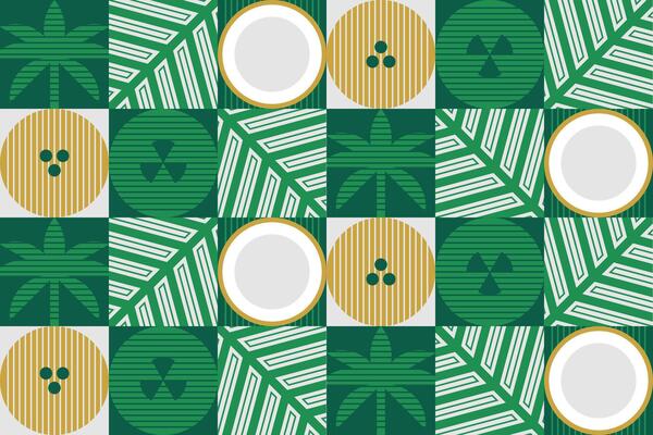 Abstract coconut seamless geometrical pattern. Tropical palm trees and leaves. Summer background design