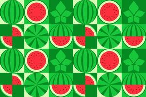 Seamless pattern with watermelon elements, Various simple geometric shapes.Tropical fruit Watermelon mosaic texture. illustration for background vector