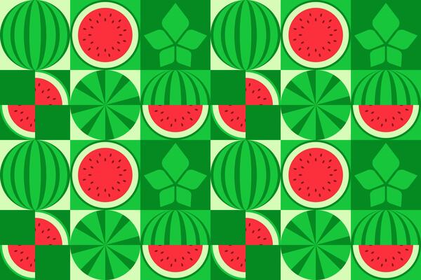 Seamless pattern with watermelon elements, Various simple geometric shapes.Tropical fruit Watermelon mosaic texture. illustration for background