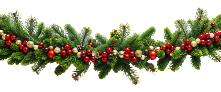 festivo guirnalda con rojo y oro adornos, cortar fuera - valores . png