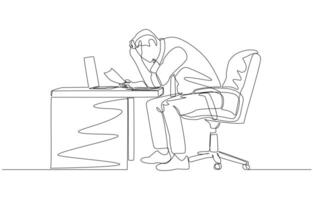 Continuous one line drawing of stressed businessman with rising company expenses, entrepreneur facing financial difficulty concept, single line art. vector