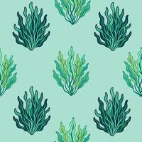 Seamless pattern with hand drawn seaweed. Cartoon style illustration. vector
