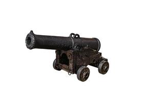 Ancient cannon on wheels on white. An ancient artillery piece that was installed on ships or to protect forts. Isolate on a white back photo
