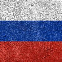 Russian flag on cracked grunge background. Square back photo