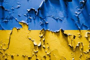 Flag of Ukraine on a cracked grunge background. Square back photo