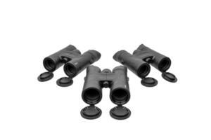 Three binoculars gray dark gray. A modern device for observing objects at a long distance. Isolate on a white back. photo