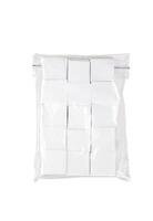 Patches for cleaning weapons isolate on a white back. White square scraps of fabric stacked in a pile and packed in a plastic bag. photo