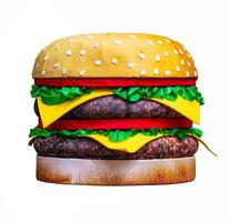 Big artificial burger isolated on white background. photo