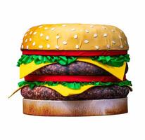 Big artificial burger isolated on white background. photo