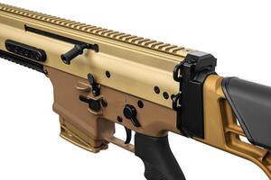 Automatic carbine. Weapons for police, special forces and the army. Assault rifle on white back. Modern automatic rifle isolated on white. photo