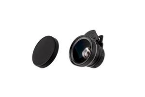 External additional lens for smartphone. Small lens for mobile phone. Mobile photography. Isolate on a white back photo