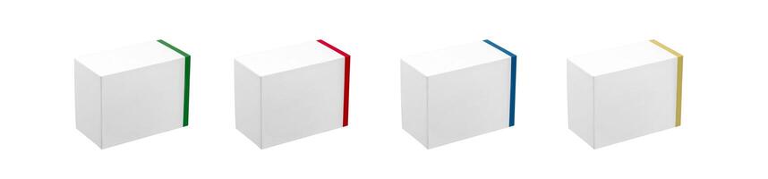 Identical white boxes with different colored stripes. Isolate on a white background. photo