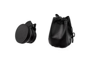 External additional lens for smartphone. Small lens for mobile phone. Mobile photography. Isolate on a white back photo