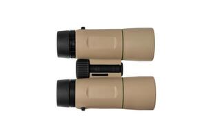 Modern binoculars isolate on white back. Surveillance device. Device for viewing at a distance. photo