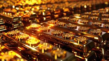 Golden Circuit Board CloseUp Depicting HighTech Electronics and Computing Power photo