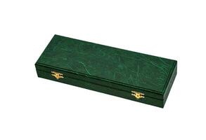 Red case with gilded locks. Box for an expensive gift. Luxury packaging isolate on a white background. photo