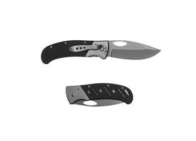 Pocket folding knife isolate on white back. Compact metal sharp knife with a folding blade. photo