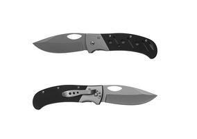 Pocket folding knife isolate on white back. Compact metal sharp knife with a folding blade. photo