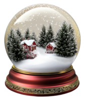 Snow globe with winter scene and red cottages, cut out - stock . png