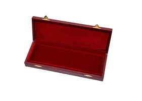 Red case with gilded locks. Box for an expensive gift. Luxury packaging isolate on a white background. photo